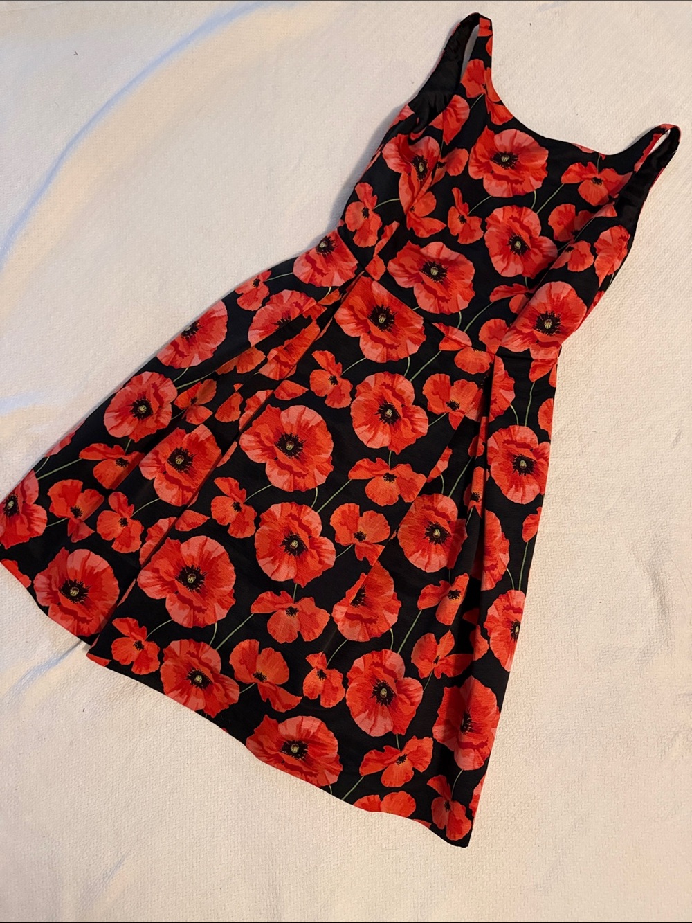 Tommy Hilfiger Black Midi Dress with Red Poppy Print